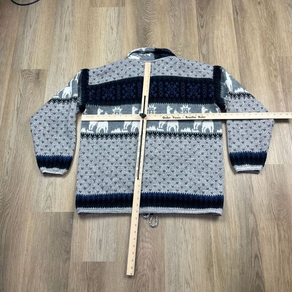 Vintage Tejidos Rumiñahui Sweater Mens Large Gray Wool Aztec Full Zip Knit - Picture 5 of 7